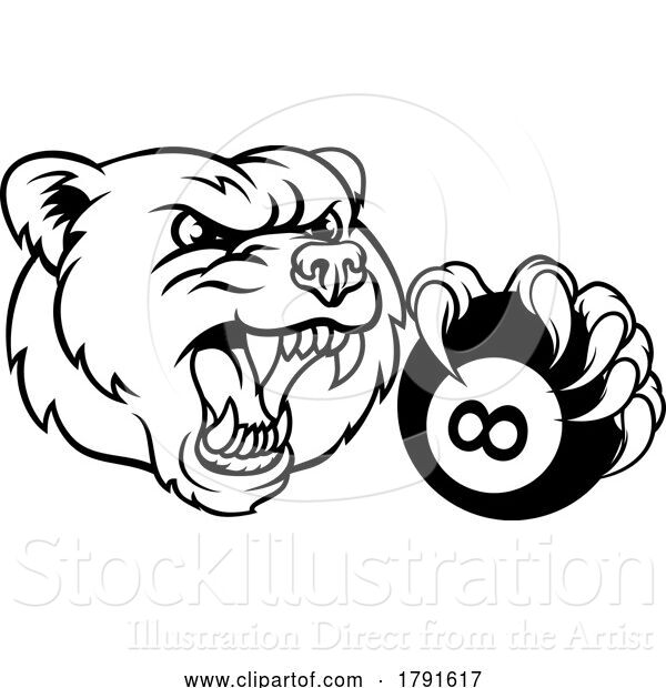 Vector Illustration of Cartoon Bear Angry Pool 8 Ball Billiards Mascot Cartoon