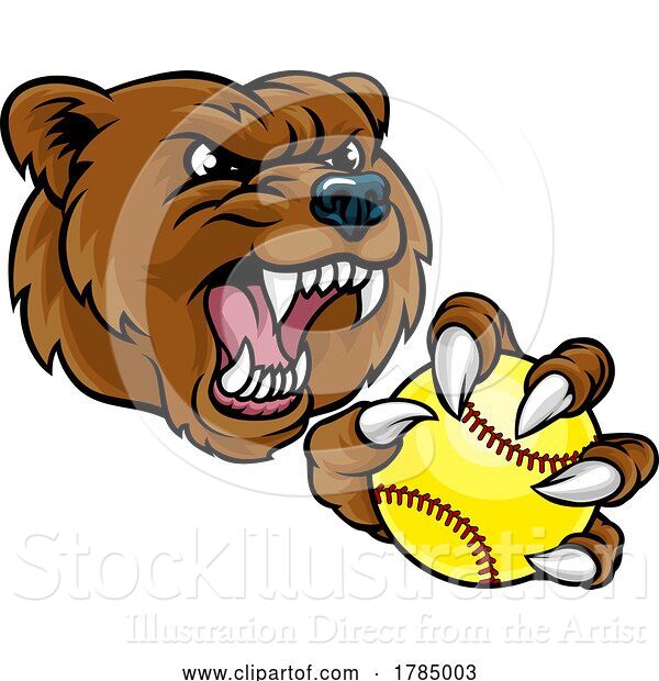Vector Illustration of Cartoon Bear Softball Animal Sports Team Mascot