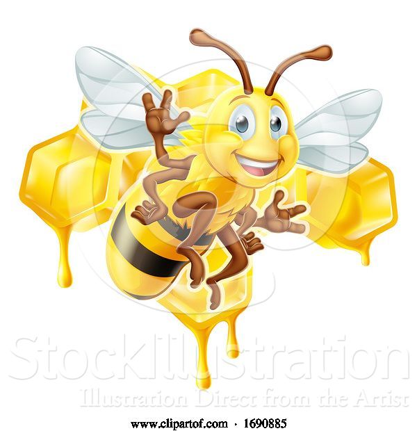 Vector Illustration of Cartoon Bee Character with Honeycomb
