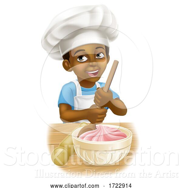 Vector Illustration of Cartoon Black Boy Child Chef Cook Baker Kid