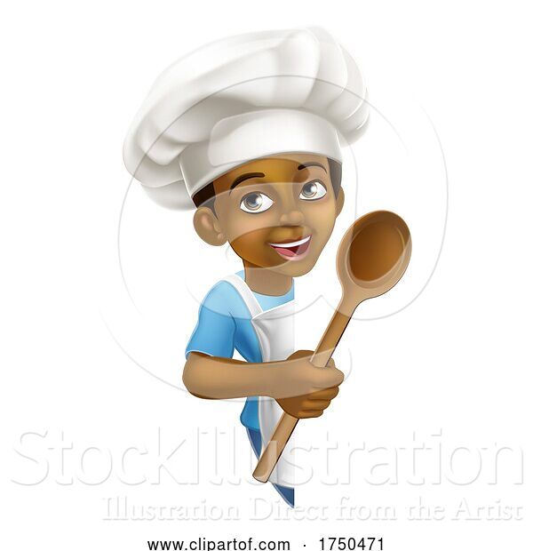 Vector Illustration of Cartoon Black Boy Child Chef Kid Sign
