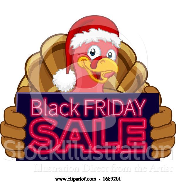 Vector Illustration of Cartoon Black Friday Sale Turkey in Santa Hat Cartoon