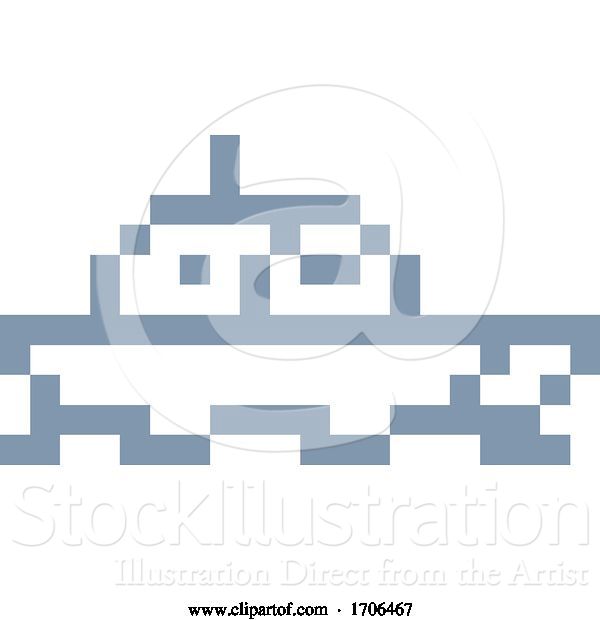 Vector Illustration of Cartoon Boat Ship Pixel 8 Bit Video Game Art Icon