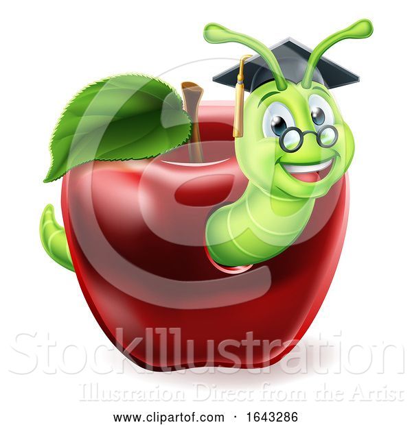 Vector Illustration of Cartoon Bookworm Apple Cartoon