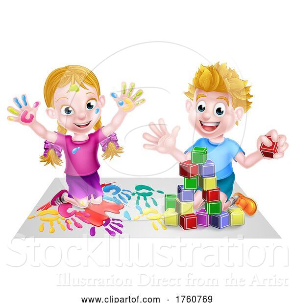 Vector Illustration of Cartoon Boy and Girl Playing