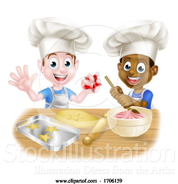 Vector Illustration of Cartoon Boys Baking Cakes