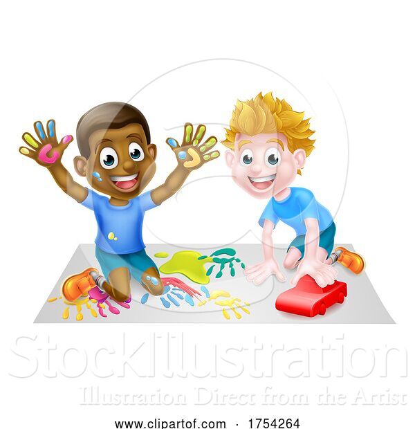 Vector Illustration of Cartoon Boys Playing