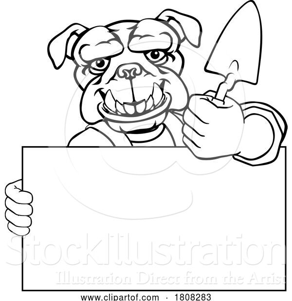 Vector Illustration of Cartoon Bricklayer Bulldog Dog Trowel Tool Handyman Mascot