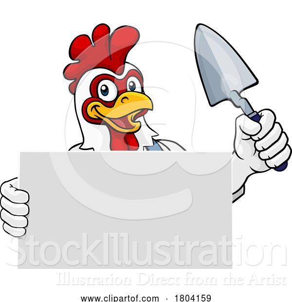 Vector Illustration of Cartoon Bricklayer Chicken Rooster Trowel Tool Mascot