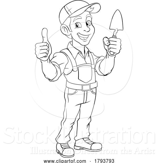 Vector Illustration of Cartoon Bricklayer Mascot Tool Mason Construction Mascot