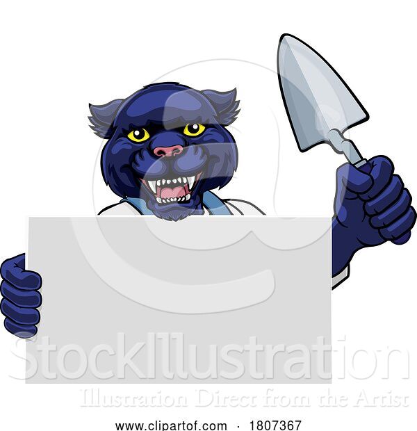 Vector Illustration of Cartoon Bricklayer Panther Trowel Tool Handyman Mascot