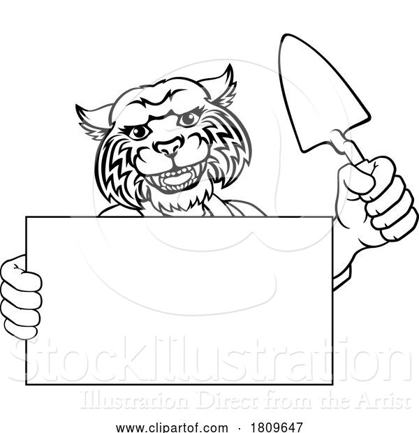 Vector Illustration of Cartoon Bricklayer Wildcat Trowel Tool Handyman Mascot