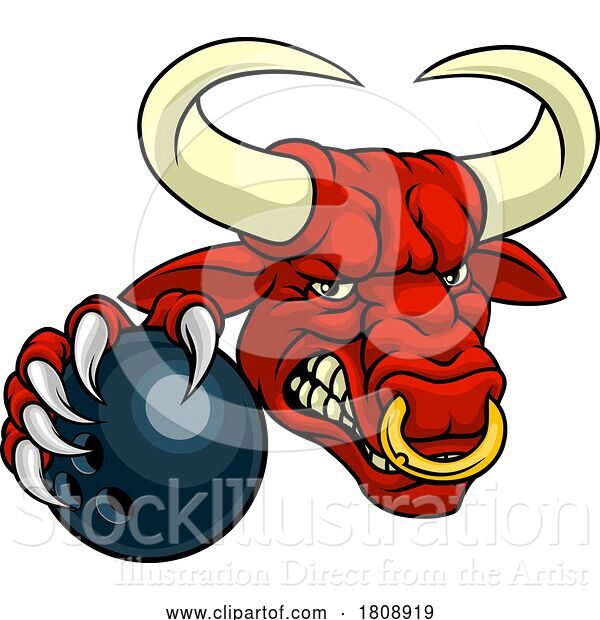 Vector Illustration of Cartoon Bull Minotaur Longhorn Cow Bowling Mascot Cartoon