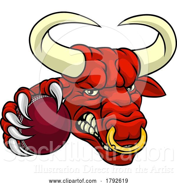 Vector Illustration of Cartoon Bull Minotaur Longhorn Cow Cricket Mascot Cartoon