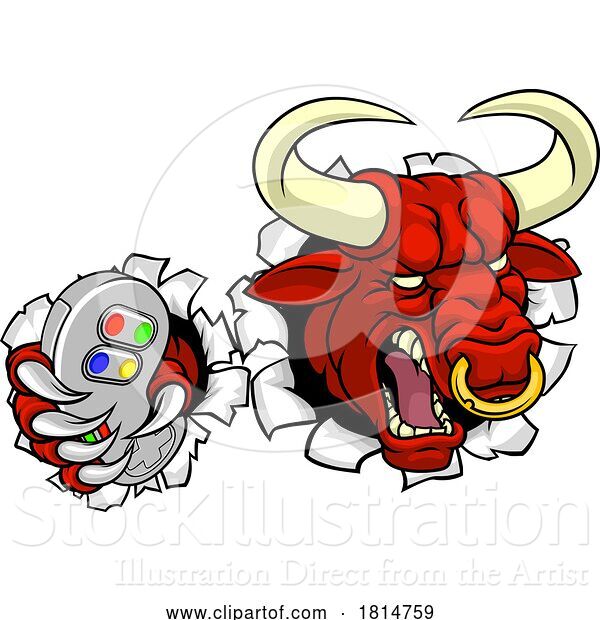 Vector Illustration of Cartoon Bull Minotaur Longhorn Cow Gamer Mascot Cartoon