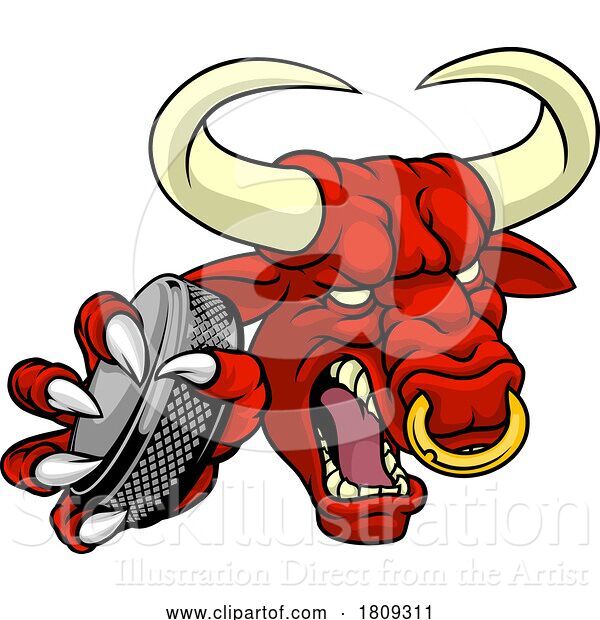 Vector Illustration of Cartoon Bull Minotaur Longhorn Cow Ice Hockey Mascot
