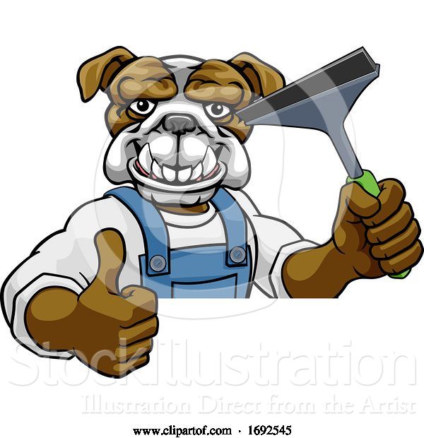 Vector Illustration of Cartoon Bulldog Car or Window Cleaner Holding Squeegee