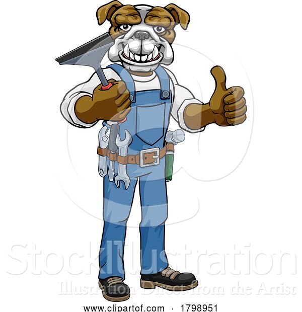 Vector Illustration of Cartoon Bulldog Car or Window Cleaner Holding Squeegee