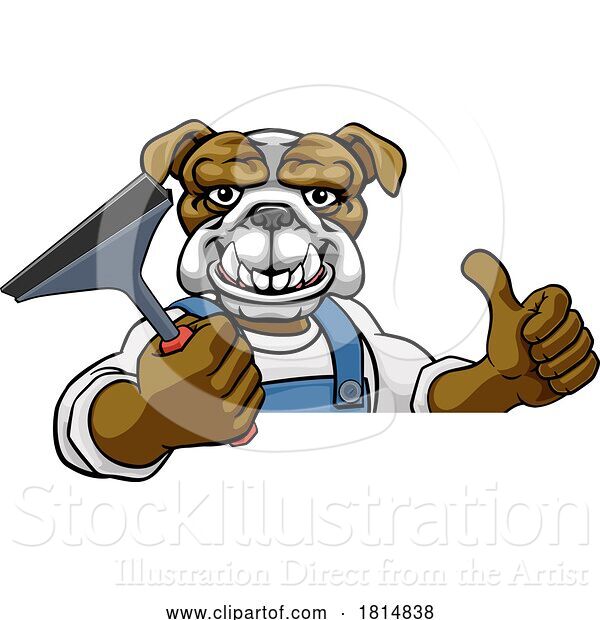 Vector Illustration of Cartoon Bulldog Car or Window Cleaner Holding Squeegee