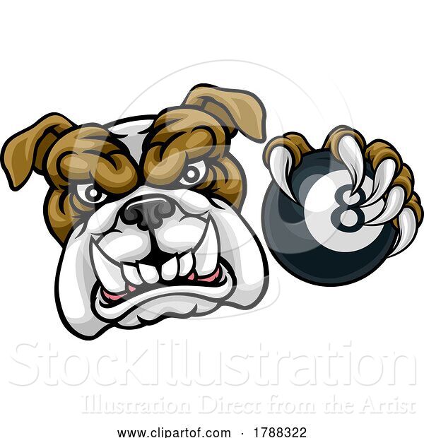Vector Illustration of Cartoon Bulldog Dog Angry Pool Billiards Mascot Cartoon