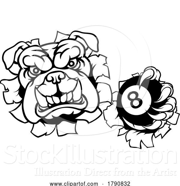 Vector Illustration of Cartoon Bulldog Dog Angry Pool Billiards Mascot Cartoon