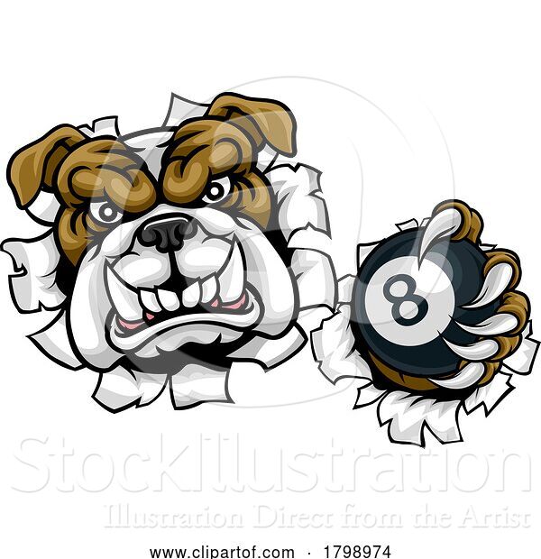 Vector Illustration of Cartoon Bulldog Dog Angry Pool Billiards Mascot Cartoon