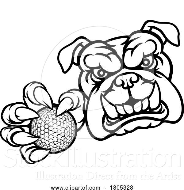 Vector Illustration of Cartoon Bulldog Dog Animal Golf Ball Sports Mascot