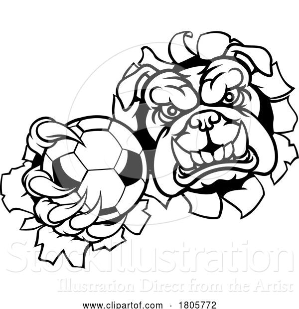 Vector Illustration of Cartoon Bulldog Dog Soccer Football Ball Sports Mascot