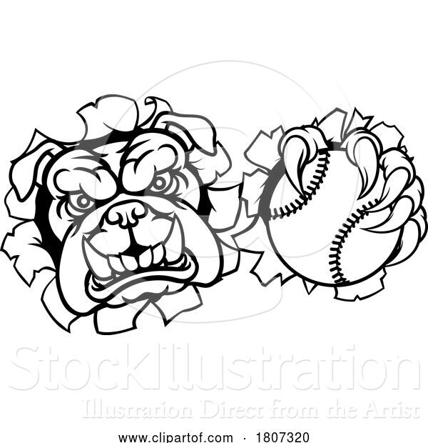 Vector Illustration of Cartoon Bulldog Dog Softball Baseball Ball Sports Mascot