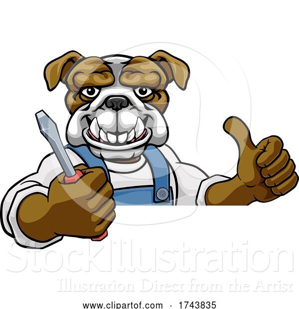 Vector Illustration of Cartoon Bulldog Electrician Handyman Holding Screwdriver