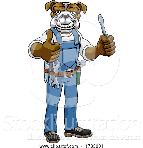 Vector Illustration of Cartoon Bulldog Electrician Handyman Holding Screwdriver