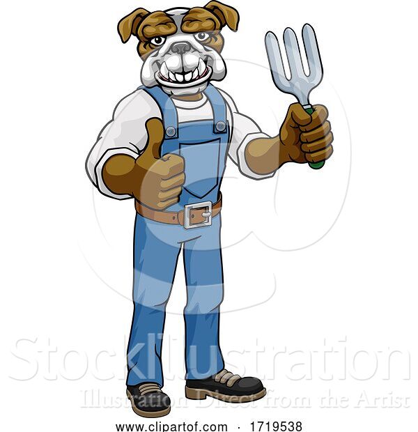 Vector Illustration of Cartoon Bulldog Gardener Gardening Animal Mascot