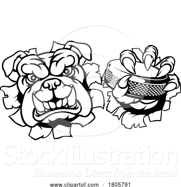 Vector Illustration of Cartoon Bulldog Ice Hockey Player Animal Sports Mascot