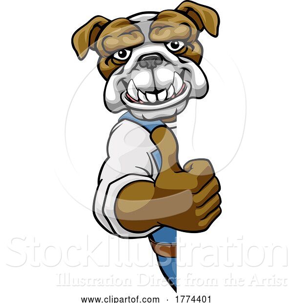 Vector Illustration of Cartoon Bulldog Mascot Decorator Gardener Handyman Worker