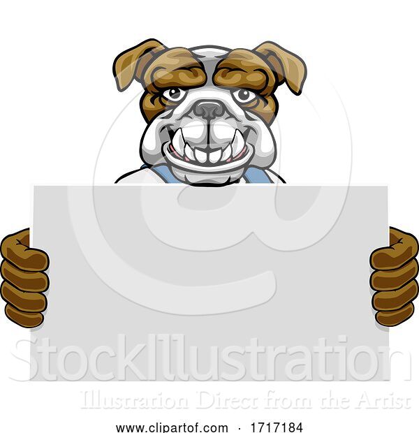 Vector Illustration of Cartoon Bulldog Mascot Handyman Holding Sign