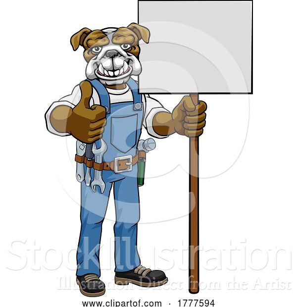 Vector Illustration of Cartoon Bulldog Mascot Handyman Holding Sign