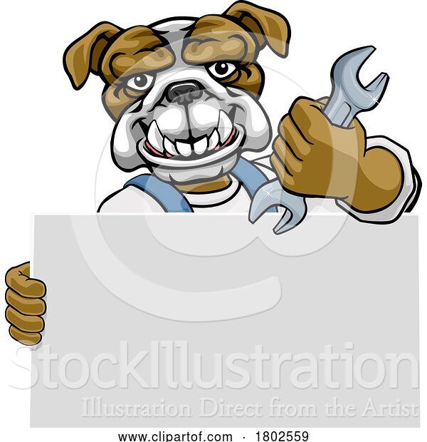 Vector Illustration of Cartoon Bulldog Mechanic Plumber Spanner Wrench Handyman