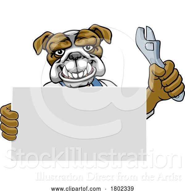 Vector Illustration of Cartoon Bulldog Mechanic Plumber Spanner Wrench Handyman