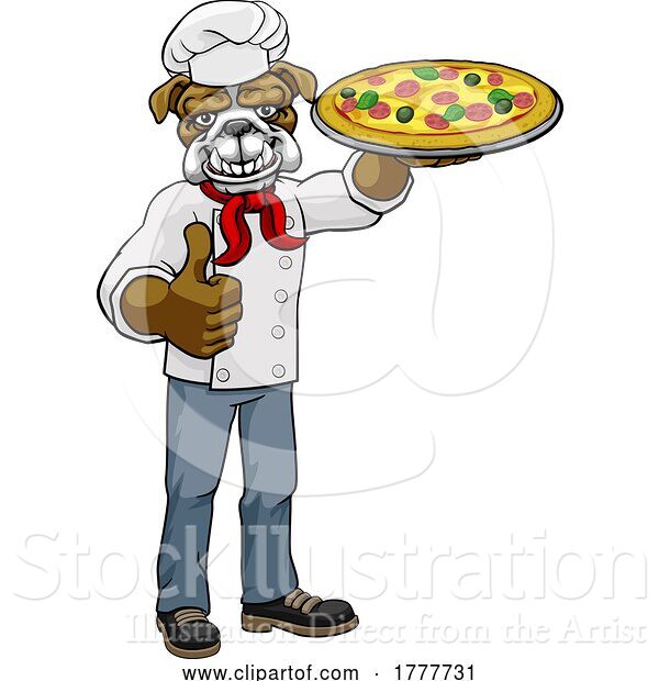 Vector Illustration of Cartoon Bulldog Pizza Chef Restaurant Mascot