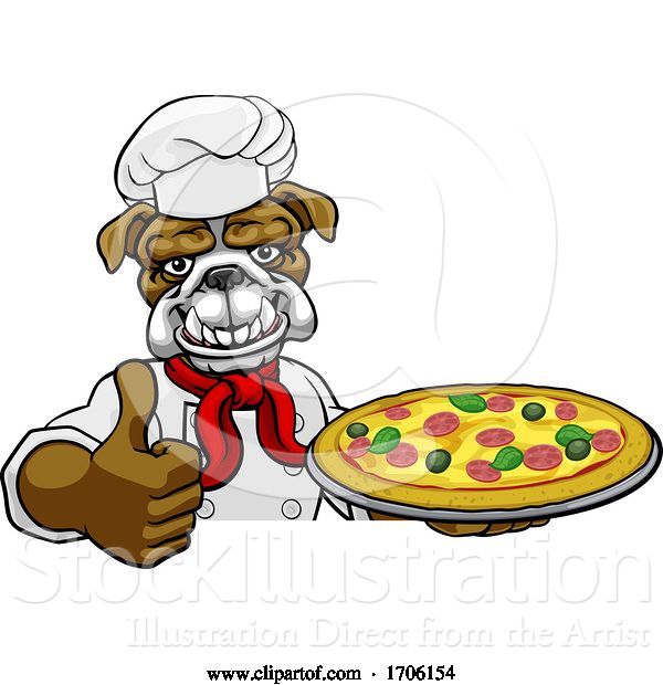 Vector Illustration of Cartoon Bulldog Pizza Chef Restaurant Mascot Sign