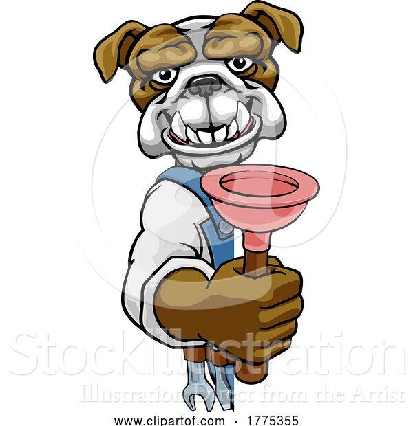 Vector Illustration of Cartoon Bulldog Plumber Mascot Holding Plunger