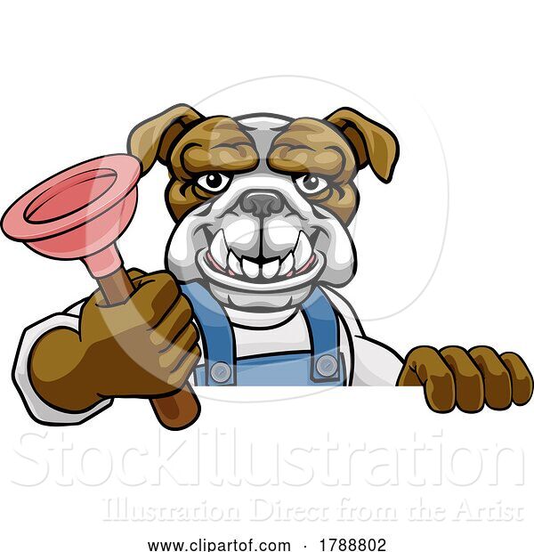 Vector Illustration of Cartoon Bulldog Plumber Mascot Holding Plunger