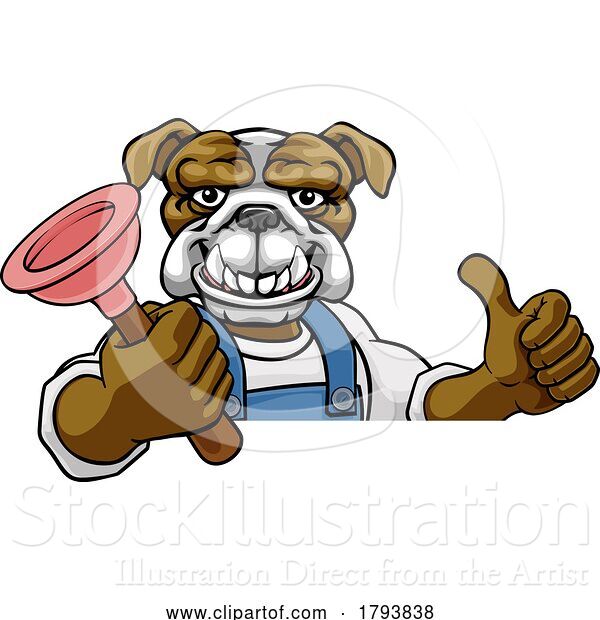 Vector Illustration of Cartoon Bulldog Plumber Mascot Holding Plunger