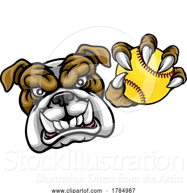 Vector Illustration of Cartoon Bulldog Softball Animal Sports Team Mascot