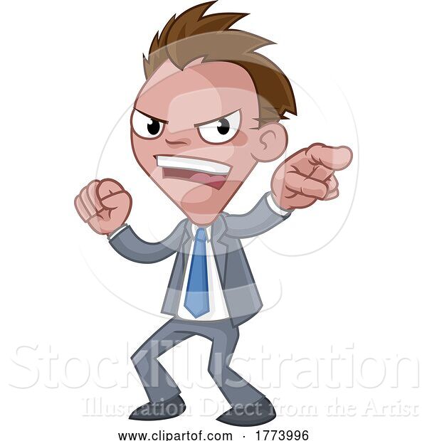 Vector Illustration of Cartoon Businessman in Suit Pointing Mascot