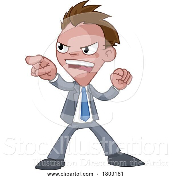 Vector Illustration of Cartoon Businessman in Suit Pointing Mascot