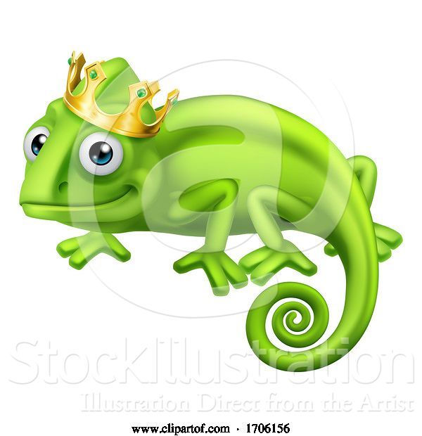 Vector Illustration of Cartoon Chameleon King Crown Lizard Character