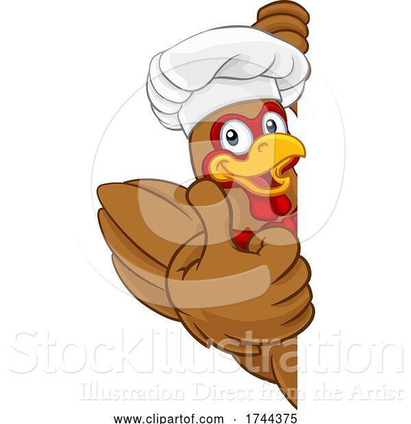 Vector Illustration of Cartoon Chef Chicken Rooster Cockerel Mascot Sign