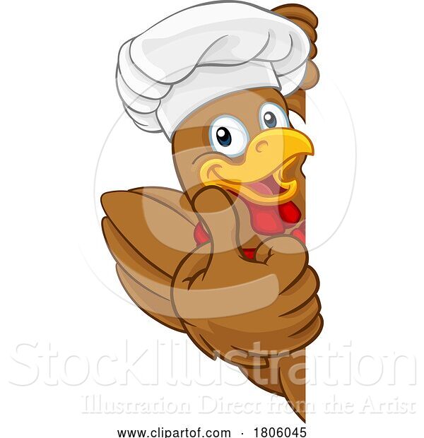 Vector Illustration of Cartoon Chef Chicken Rooster Cockerel Mascot Sign
