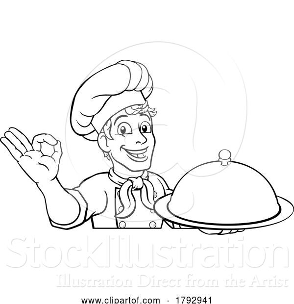 Vector Illustration of Cartoon Chef Cook Baker Guy Peeking over Sign